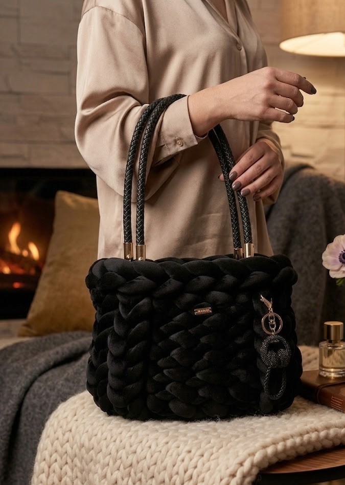 ##Il Dubai – Borsa Scultorea Velvet Nero & Bordeau##